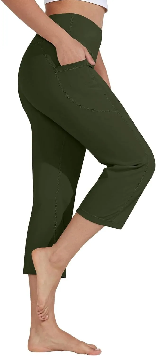 GOKKILRW Womens Casual Capri Pants Dress Yoga Capris Stretch Soft Gym Workout Crop Trousers Summer Straight Leg Office Slacks