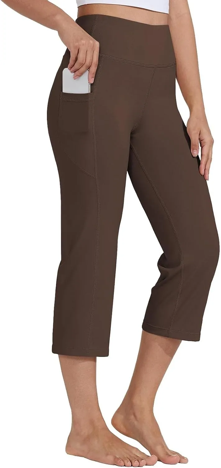 GOKKILRW Womens Casual Capri Pants Dress Yoga Capris Stretch Soft Gym Workout Crop Trousers Summer Straight Leg Office Slacks
