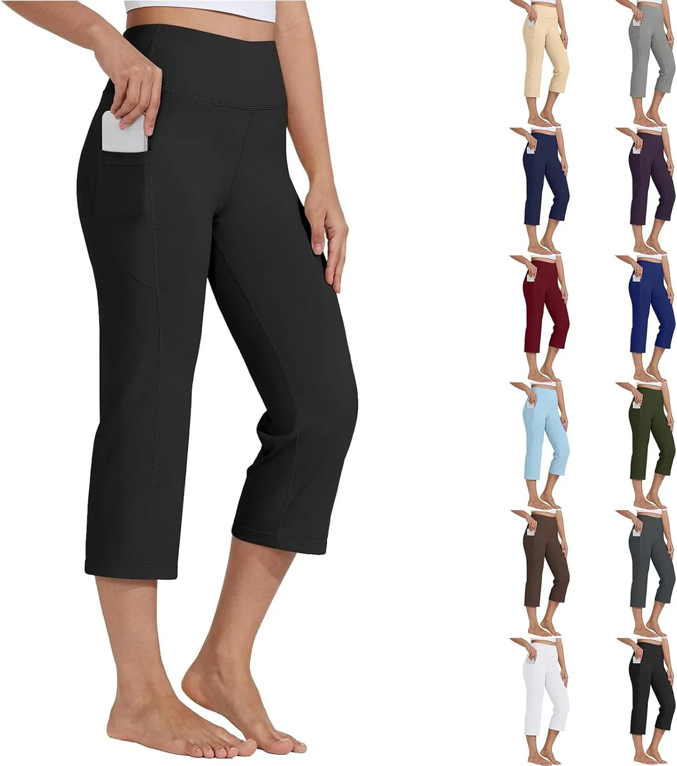 GOKKILRW Womens Casual Capri Pants Dress Yoga Capris Stretch Soft Gym Workout Crop Trousers Summer Straight Leg Office Slacks