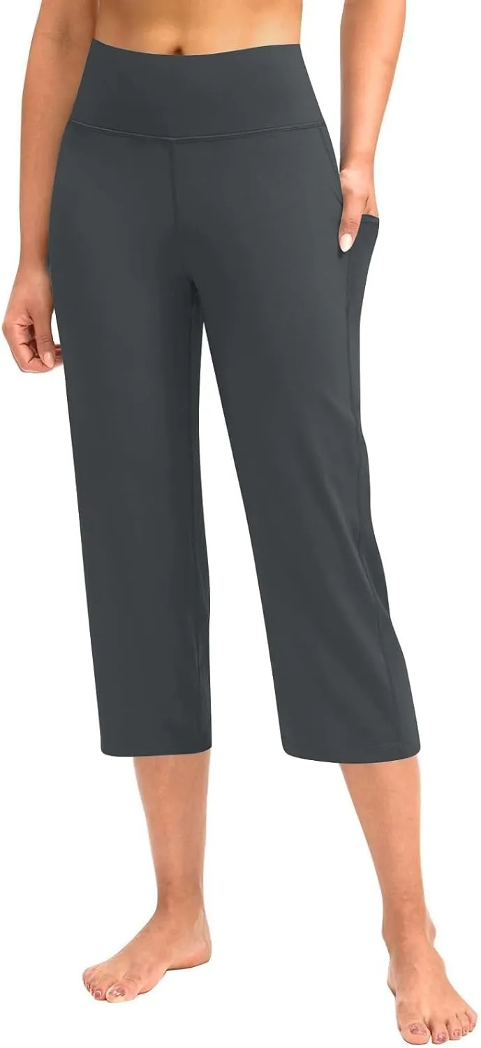 GOKKILRW Womens Casual Capri Pants Dress Yoga Capris Stretch Soft Gym Workout Crop Trousers Summer Straight Leg Office Slacks