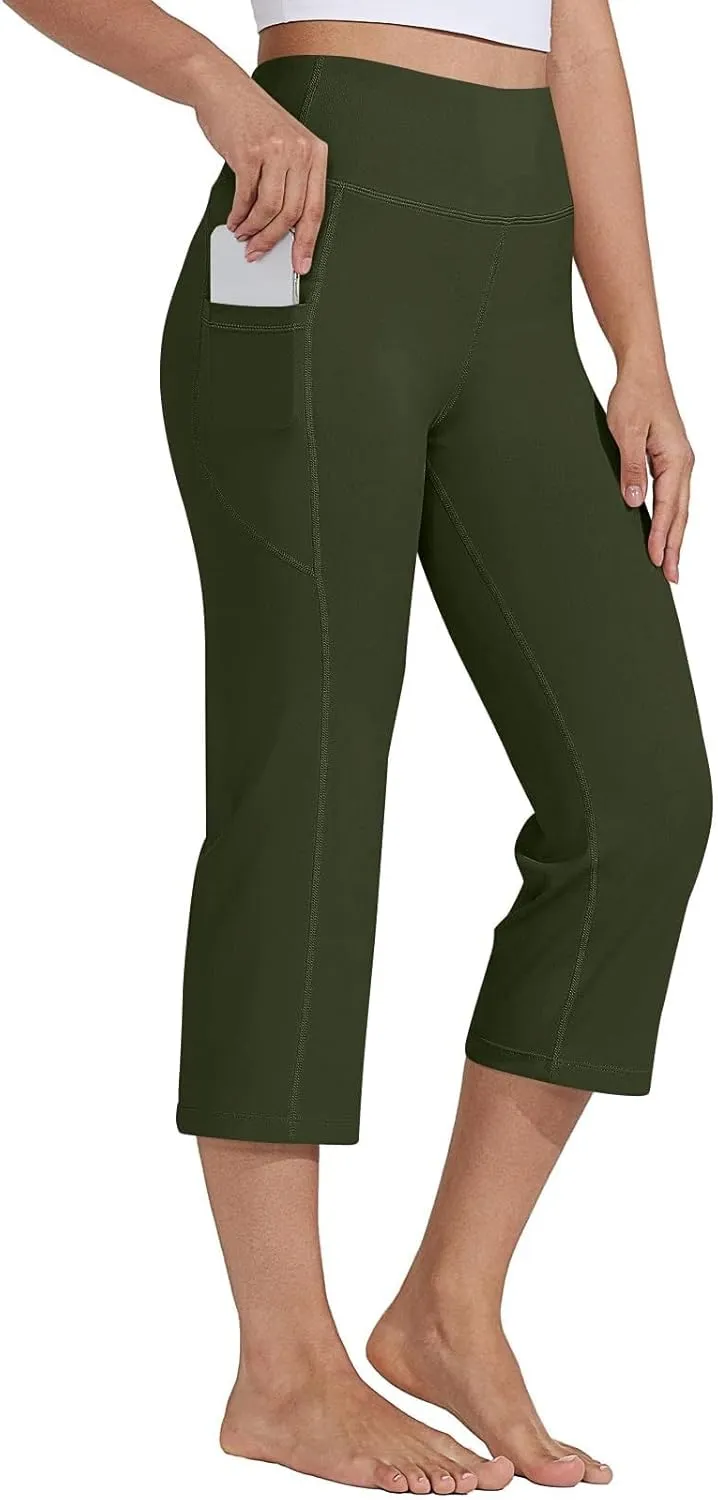 GOKKILRW Womens Casual Capri Pants Dress Yoga Capris Stretch Soft Gym Workout Crop Trousers Summer Straight Leg Office Slacks