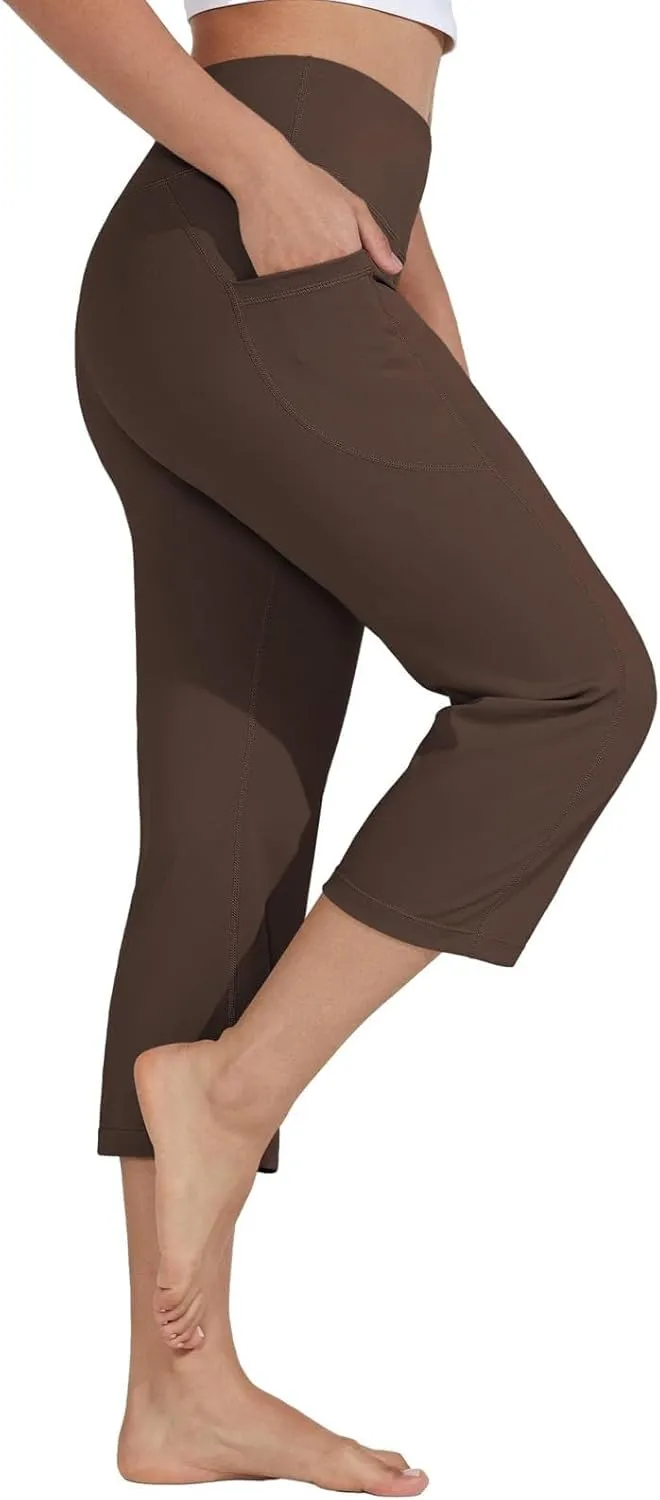 GOKKILRW Womens Casual Capri Pants Dress Yoga Capris Stretch Soft Gym Workout Crop Trousers Summer Straight Leg Office Slacks