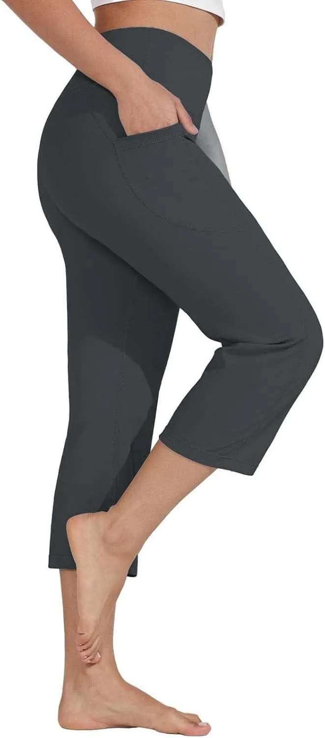GOKKILRW Womens Casual Capri Pants Dress Yoga Capris Stretch Soft Gym Workout Crop Trousers Summer Straight Leg Office Slacks