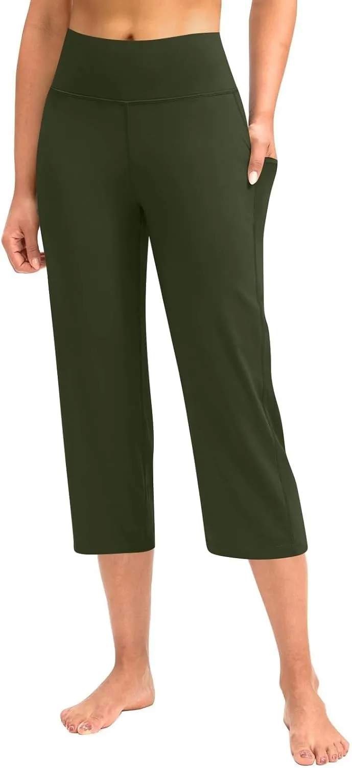 GOKKILRW Womens Casual Capri Pants Dress Yoga Capris Stretch Soft Gym Workout Crop Trousers Summer Straight Leg Office Slacks