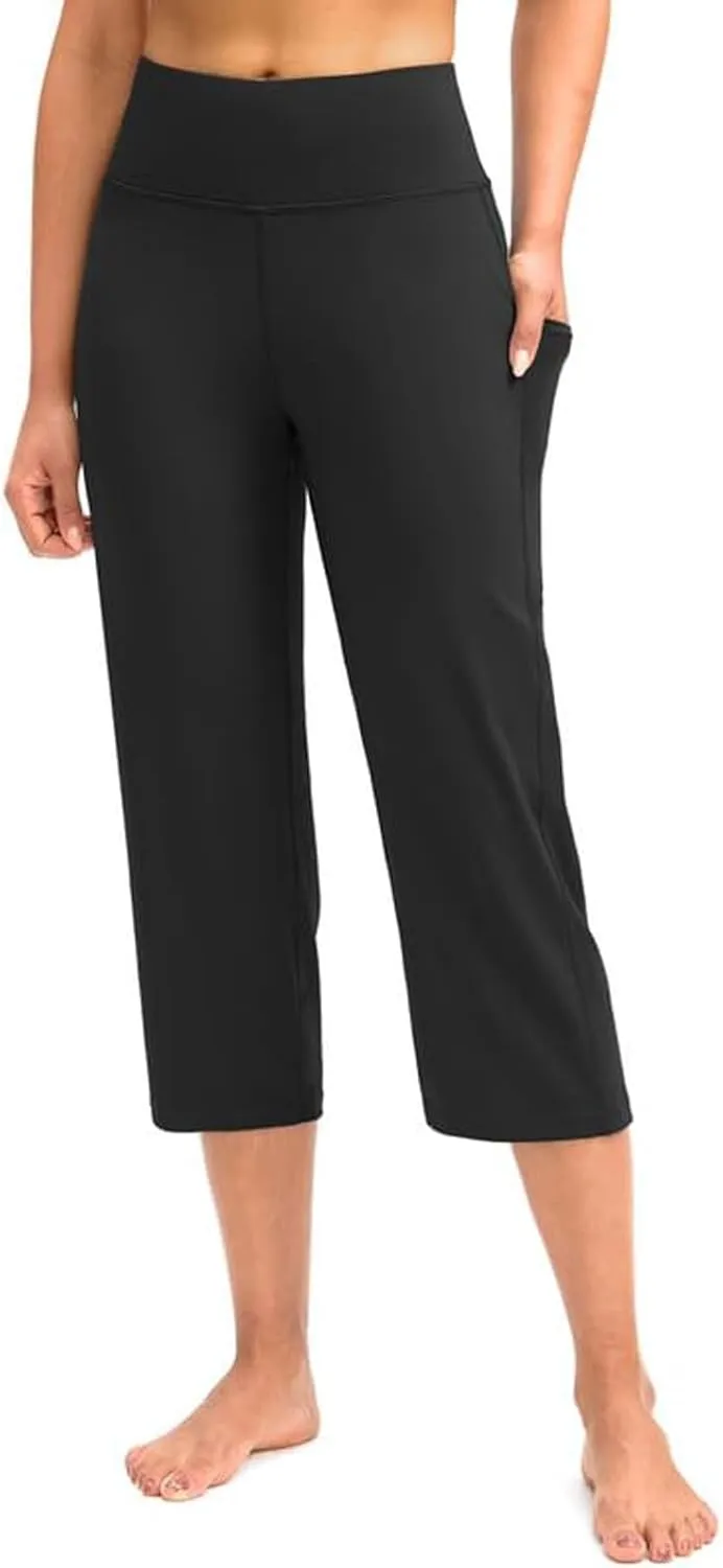 GOKKILRW Womens Casual Capri Pants Dress Yoga Capris Stretch Soft Gym Workout Crop Trousers Summer Straight Leg Office Slacks