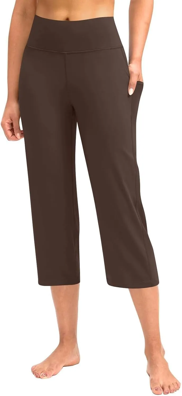 GOKKILRW Womens Casual Capri Pants Dress Yoga Capris Stretch Soft Gym Workout Crop Trousers Summer Straight Leg Office Slacks
