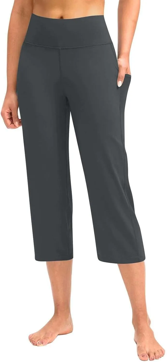 GOKKILRW Womens Casual Capri Pants Dress Yoga Capris Stretch Soft Gym Workout Crop Trousers Summer Straight Leg Office Slacks