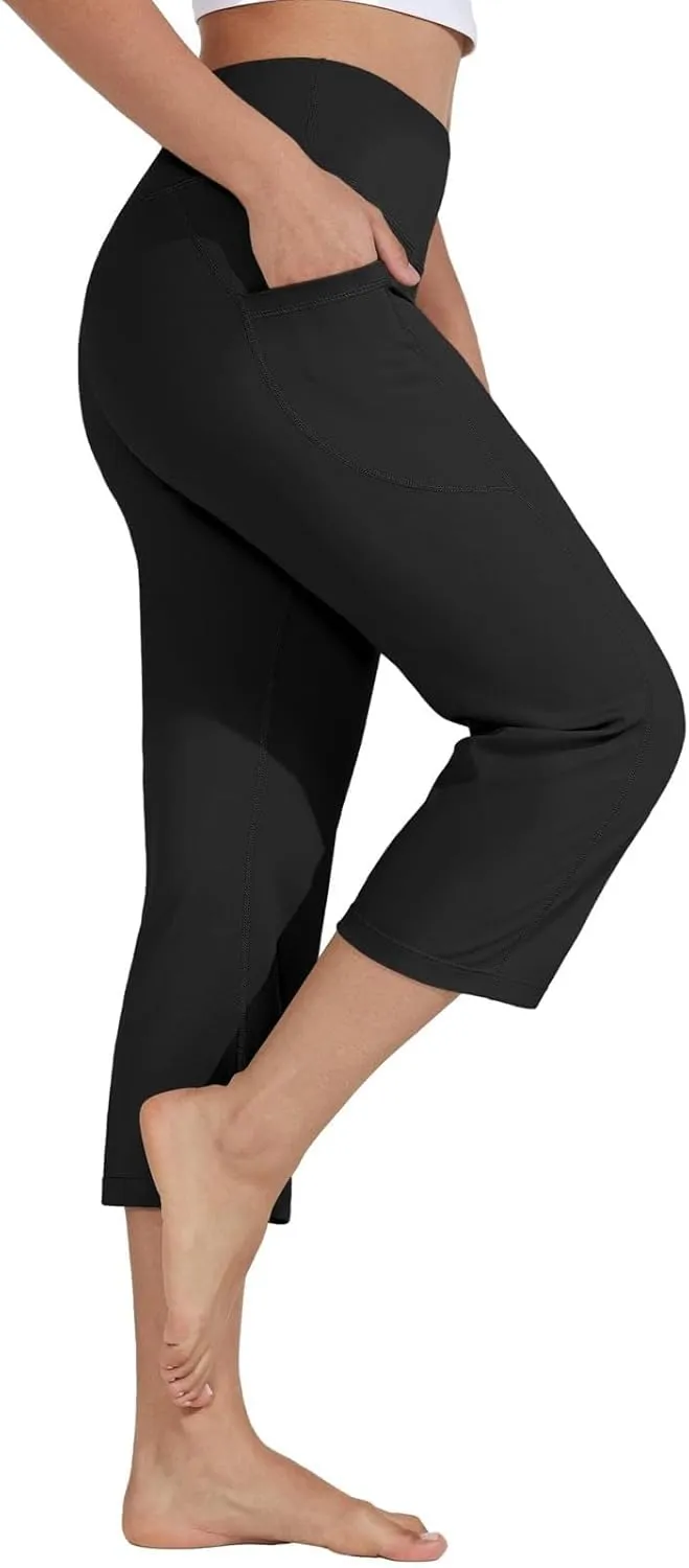 GOKKILRW Womens Casual Capri Pants Dress Yoga Capris Stretch Soft Gym Workout Crop Trousers Summer Straight Leg Office Slacks