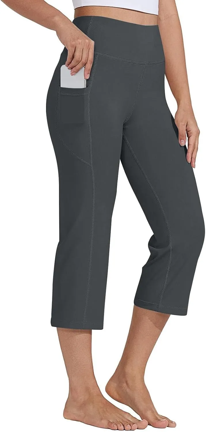 GOKKILRW Womens Casual Capri Pants Dress Yoga Capris Stretch Soft Gym Workout Crop Trousers Summer Straight Leg Office Slacks