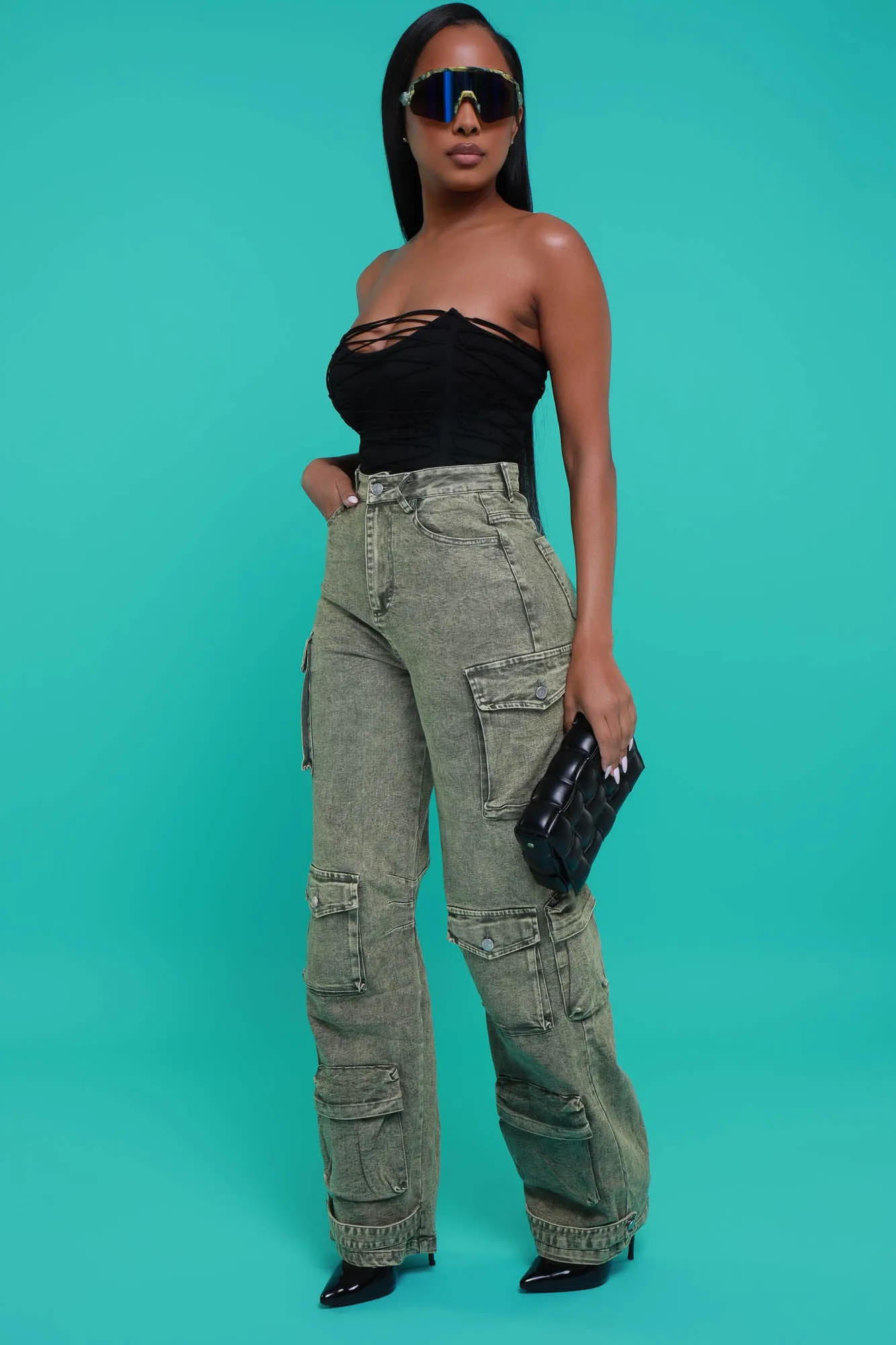 Grand Finale Stretchy Cargo Jeans - Olive