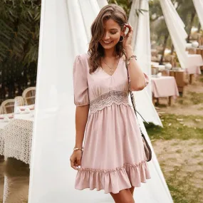 Hollow Ruffle Fitted Mini Short Sundress