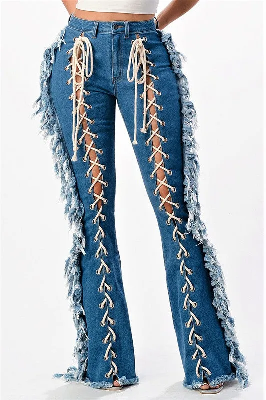Lace Me Up Flare Jeans