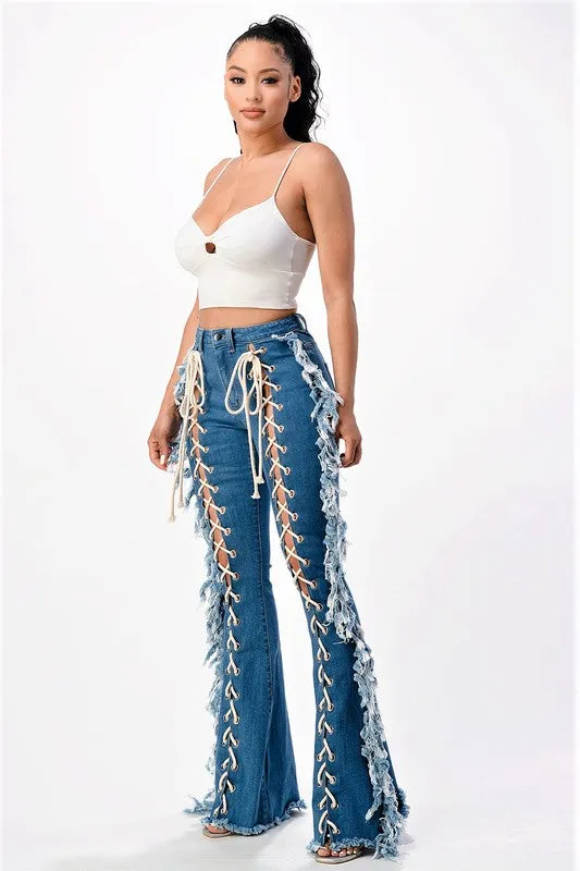 Lace Me Up Flare Jeans