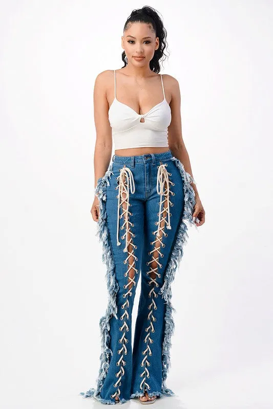 Lace Me Up Flare Jeans