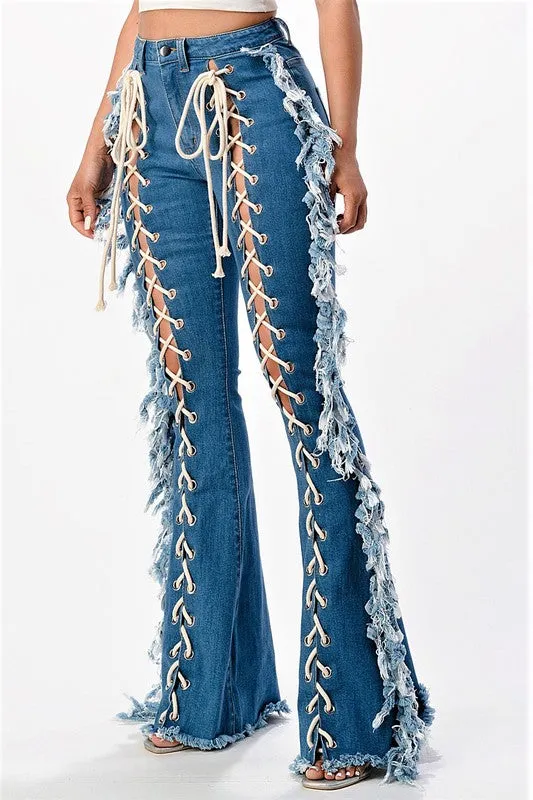 Lace Me Up Flare Jeans