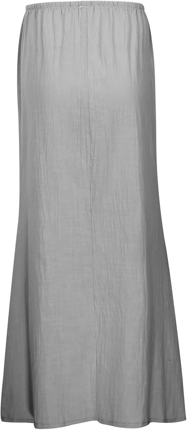 Linen Maxi Skirt, Women's Summer Bohemian Long Skirt, Cotton Elastic Waist Band Maxi Skirt Beach Party Holiday Skirt
