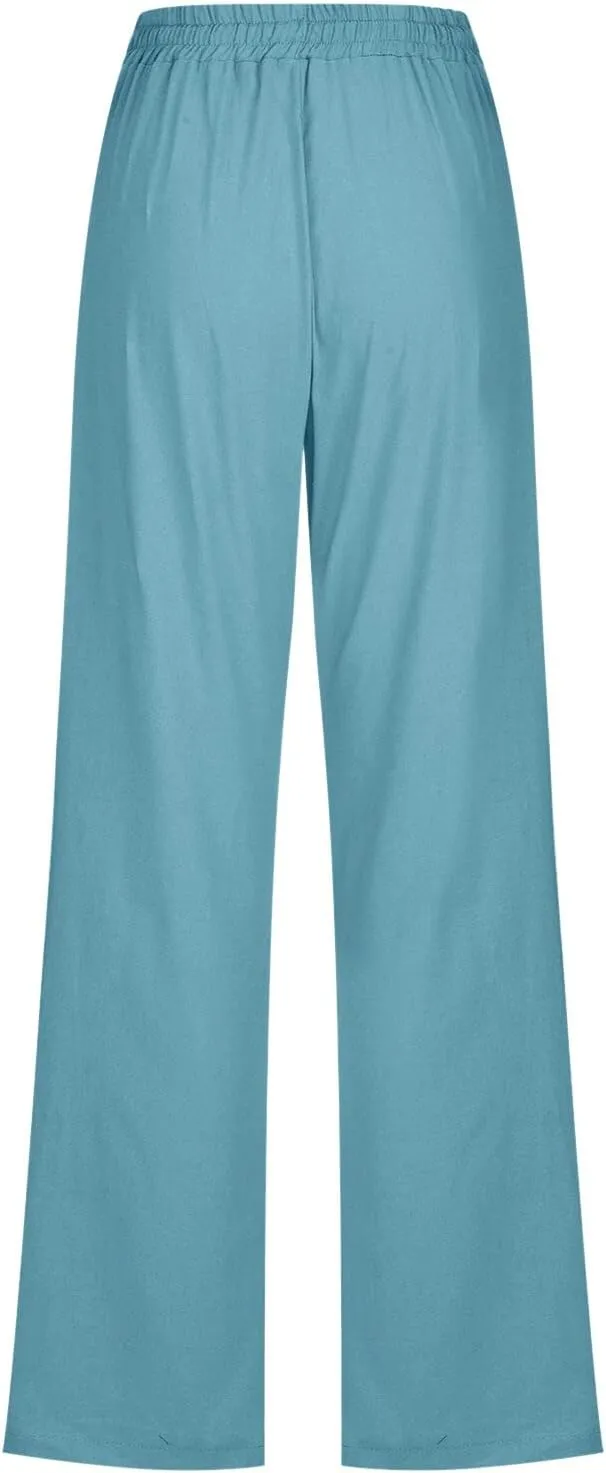 Linen Pants Women Petite Women's Elastic Waist Pants - Soft Cotton Linen Summer Lounge Wear Plus Size Comfort