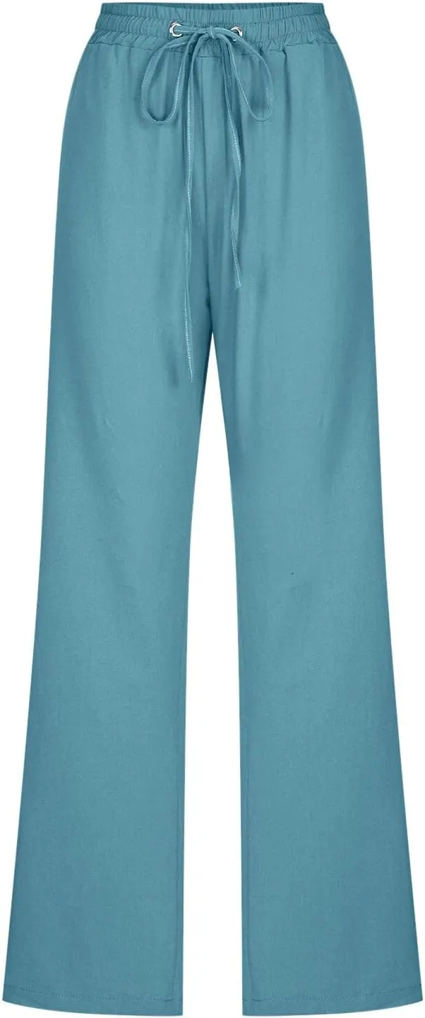 Linen Pants Women Petite Women's Elastic Waist Pants - Soft Cotton Linen Summer Lounge Wear Plus Size Comfort