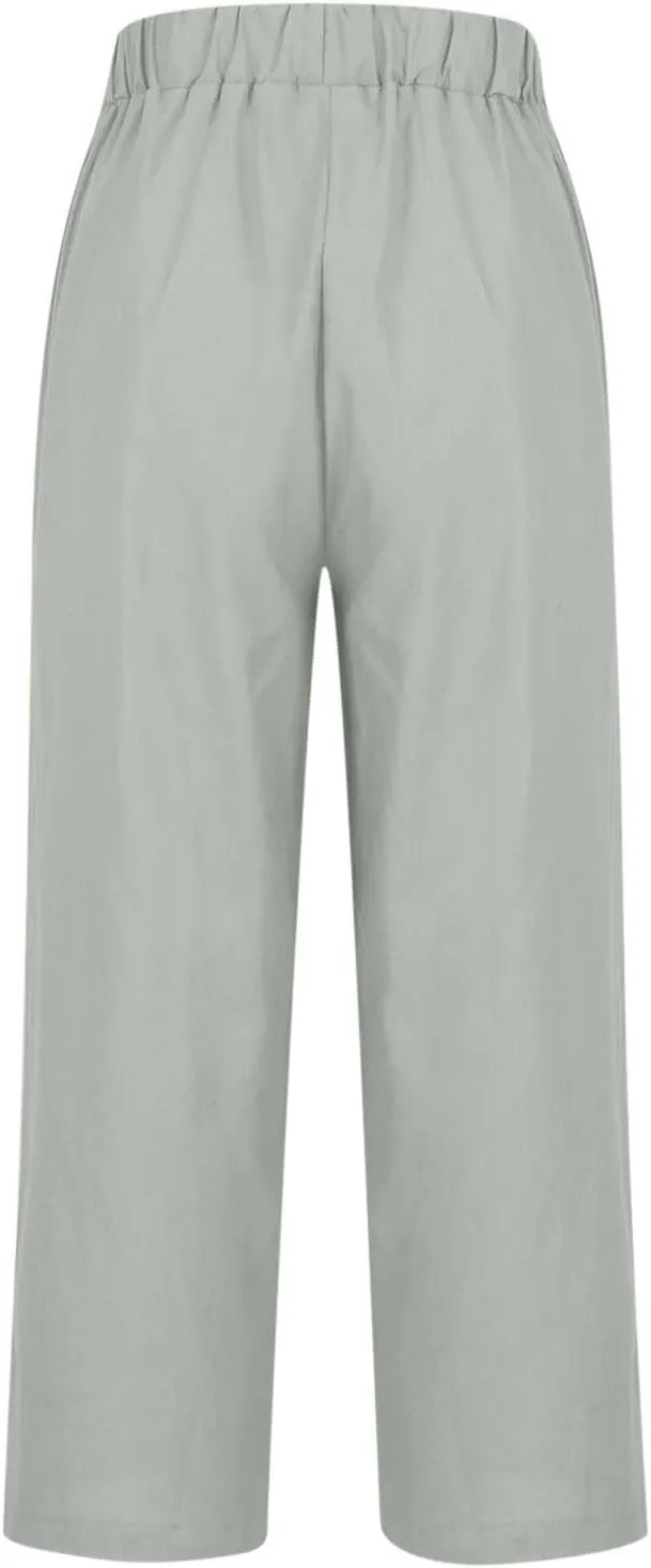 Linen Pants Women Petite,High Waisted Cotton Linen Summer Wide Leg Pants Comfy Soft Trousers 2025