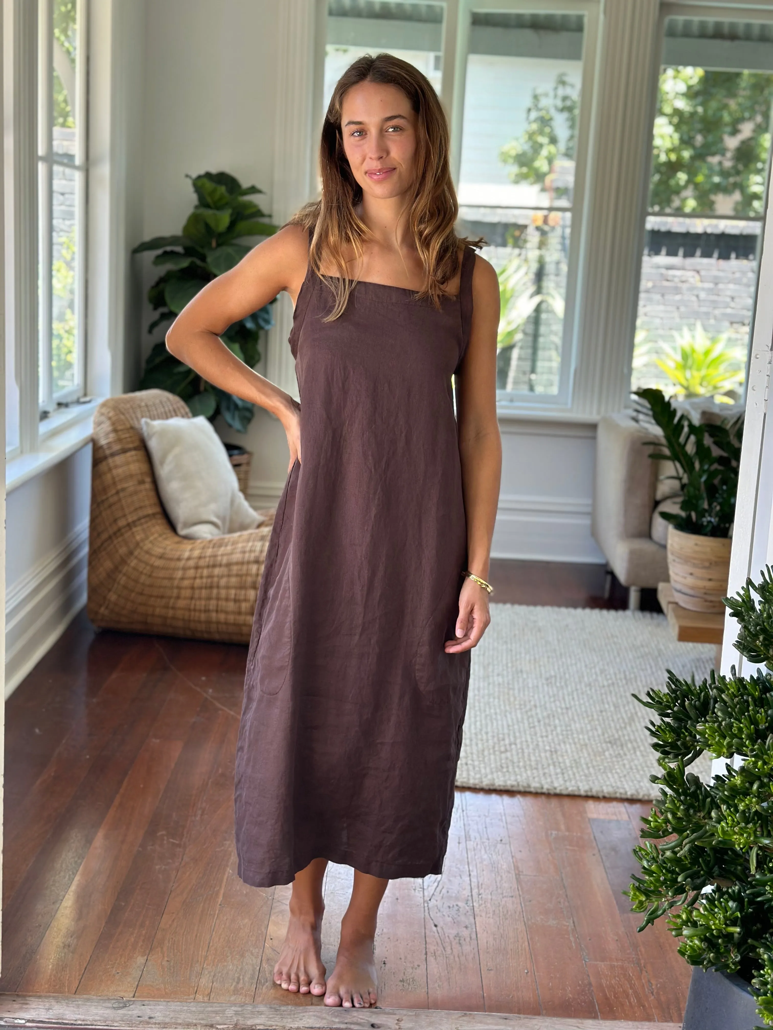 martha dress - chocolate linen