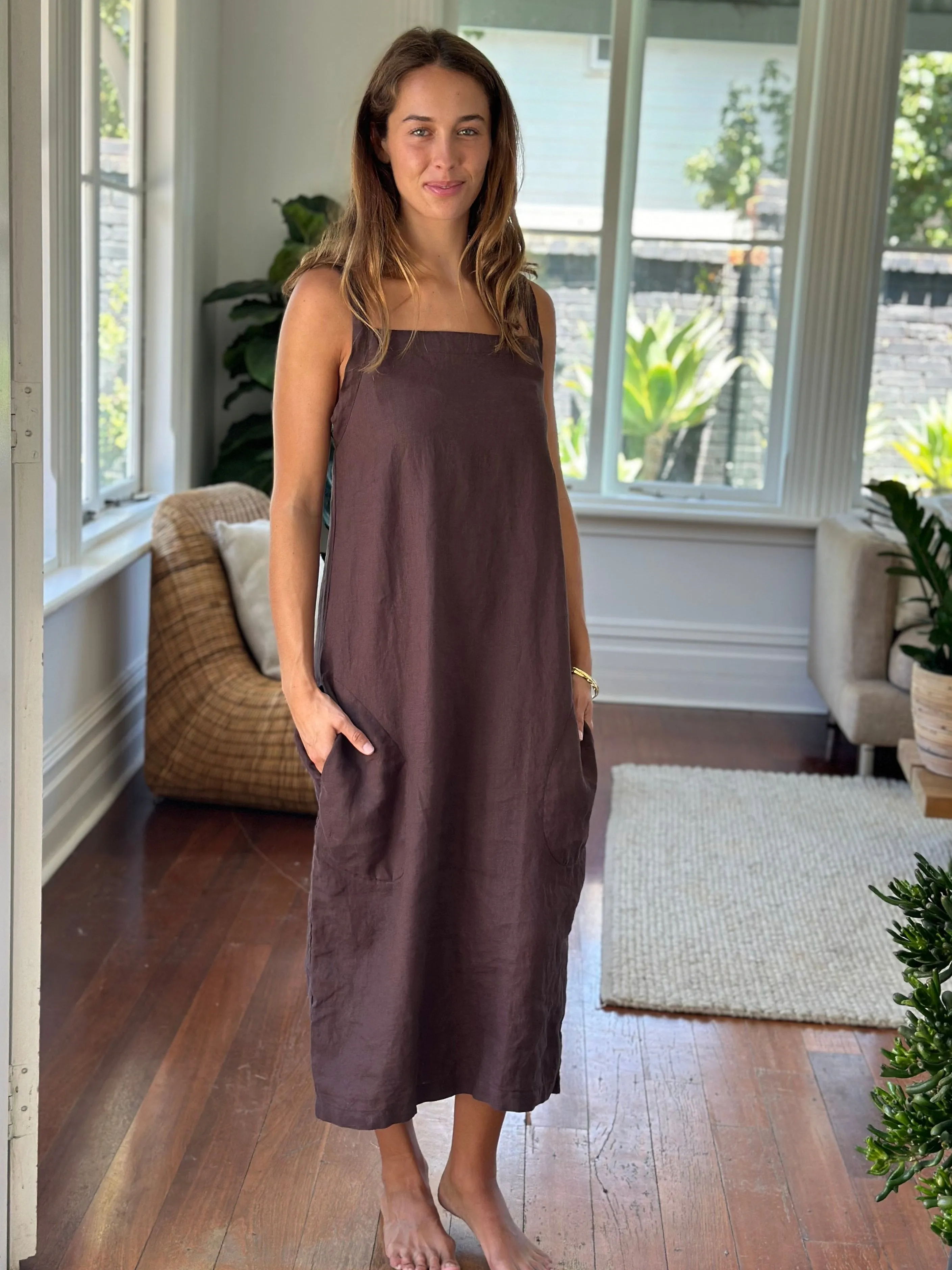 martha dress - chocolate linen