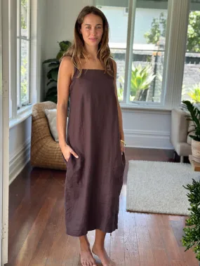 martha dress - chocolate linen