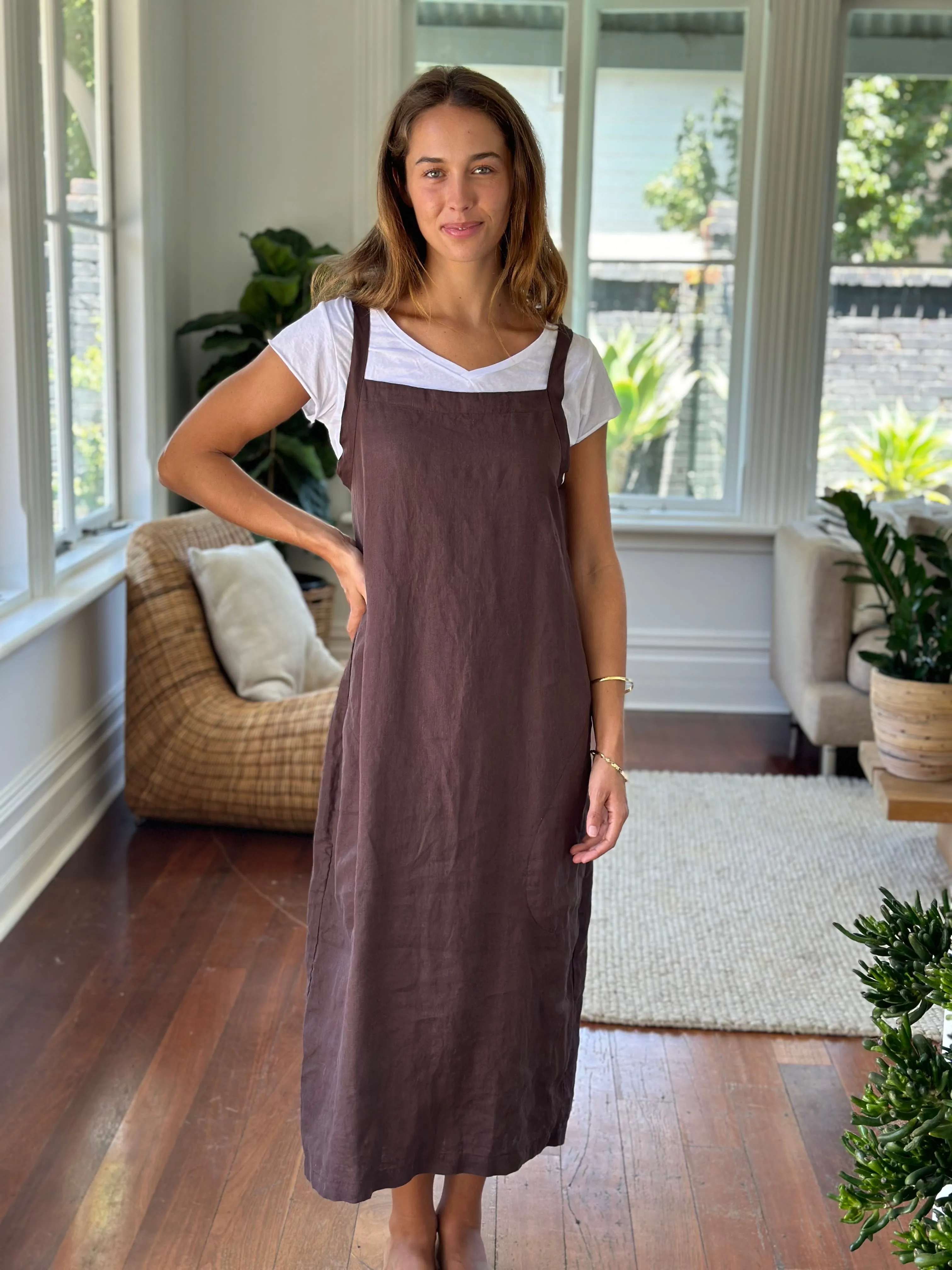 martha dress - chocolate linen