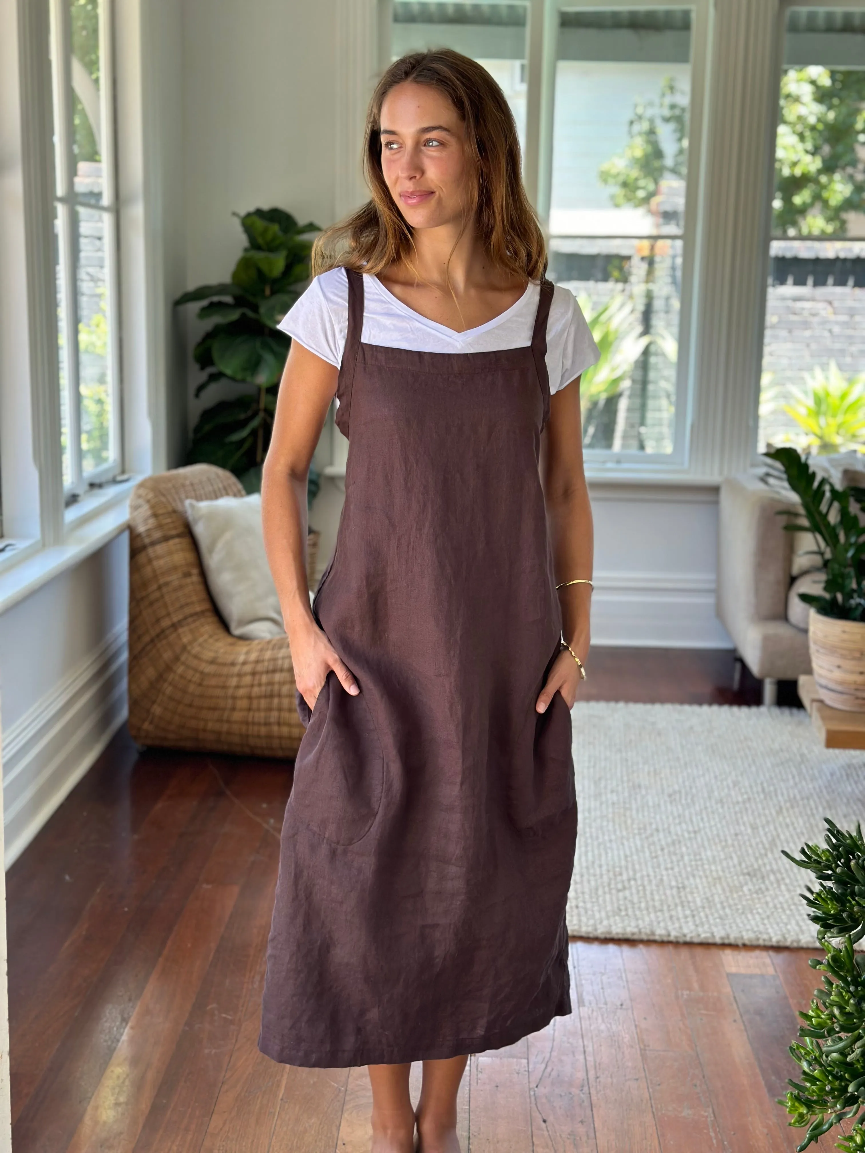 martha dress - chocolate linen