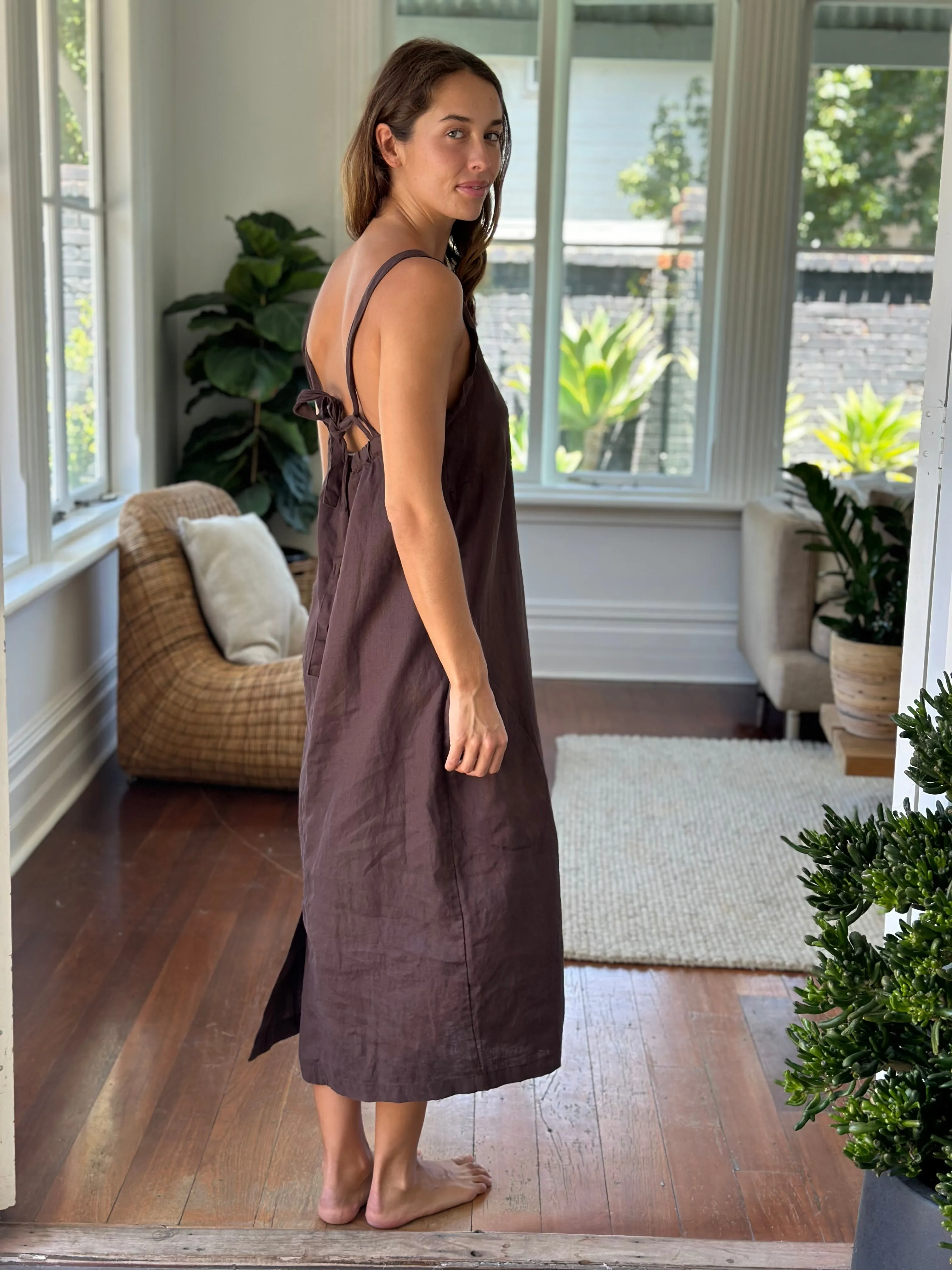 martha dress - chocolate linen