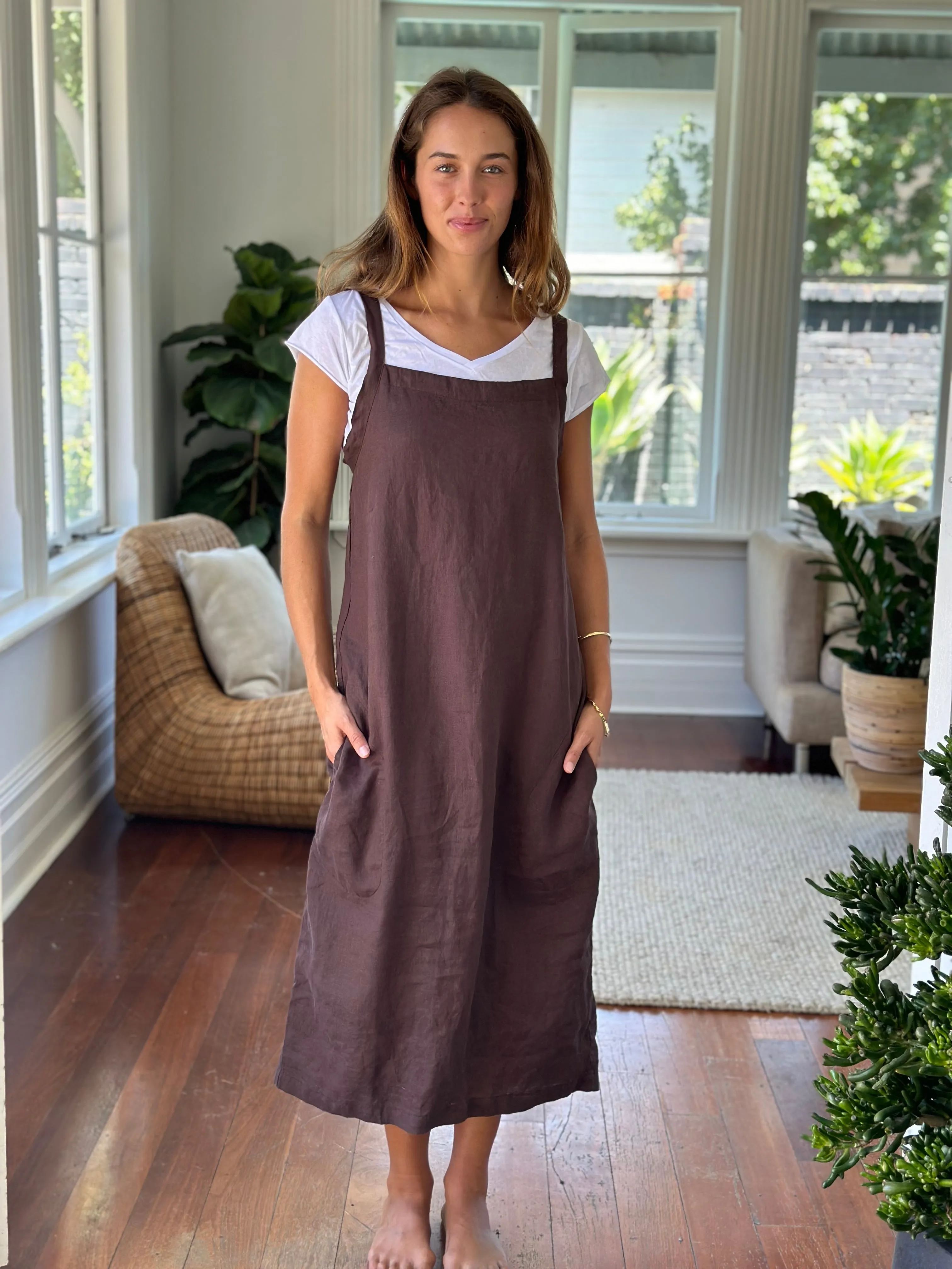 martha dress - chocolate linen