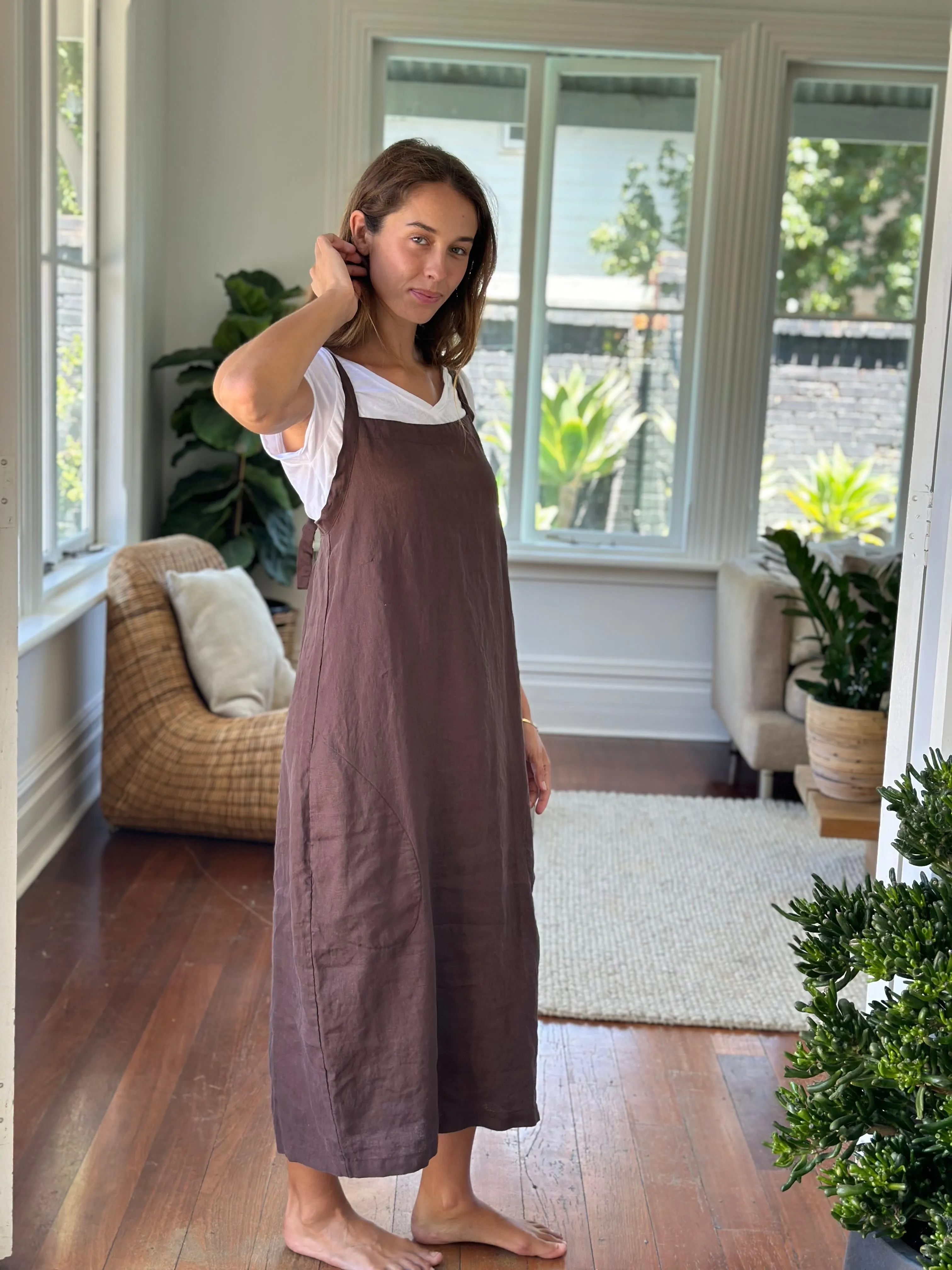 martha dress - chocolate linen