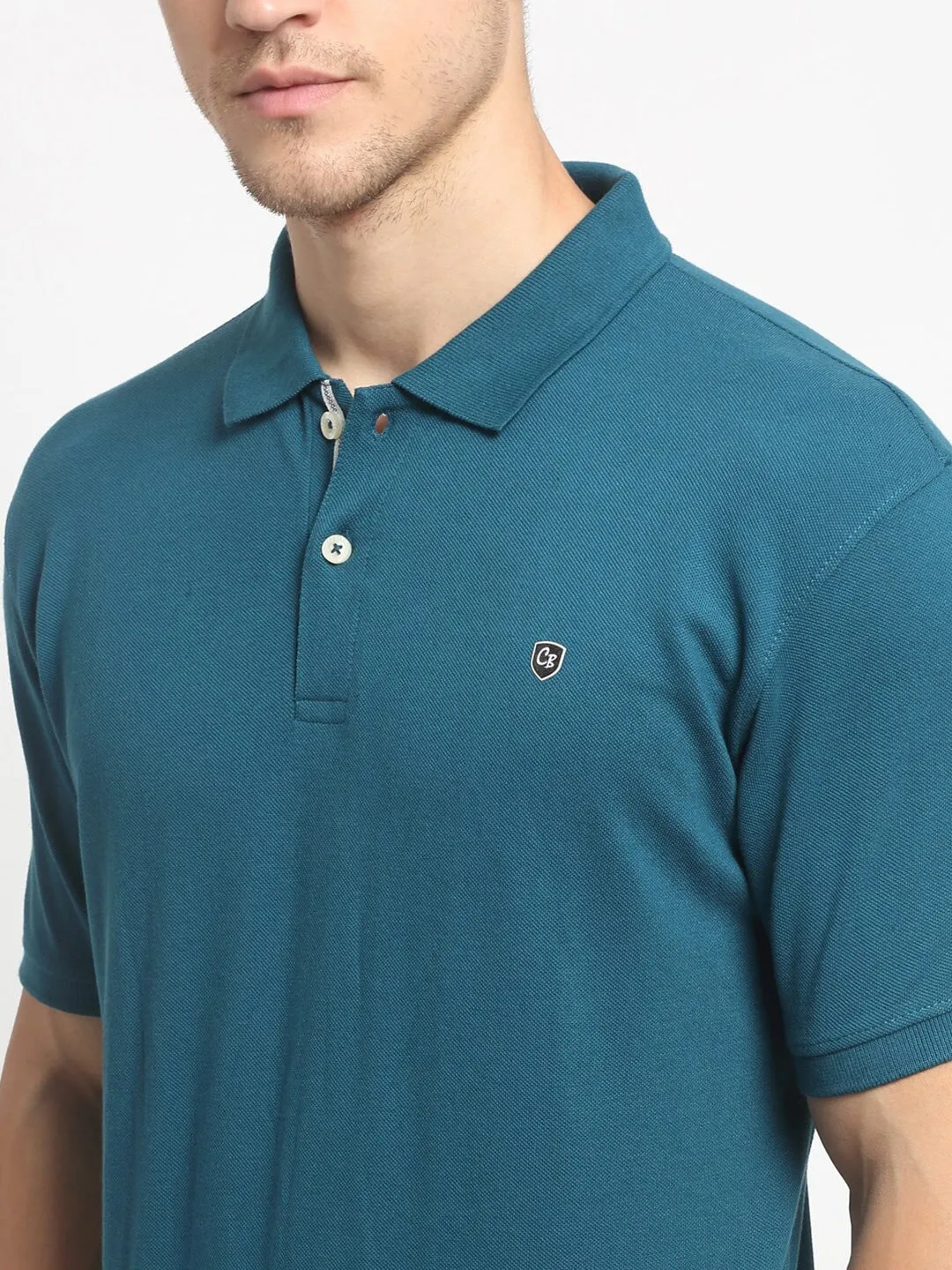 Men Airforce Blue Casual Polo Neck T-Shirt