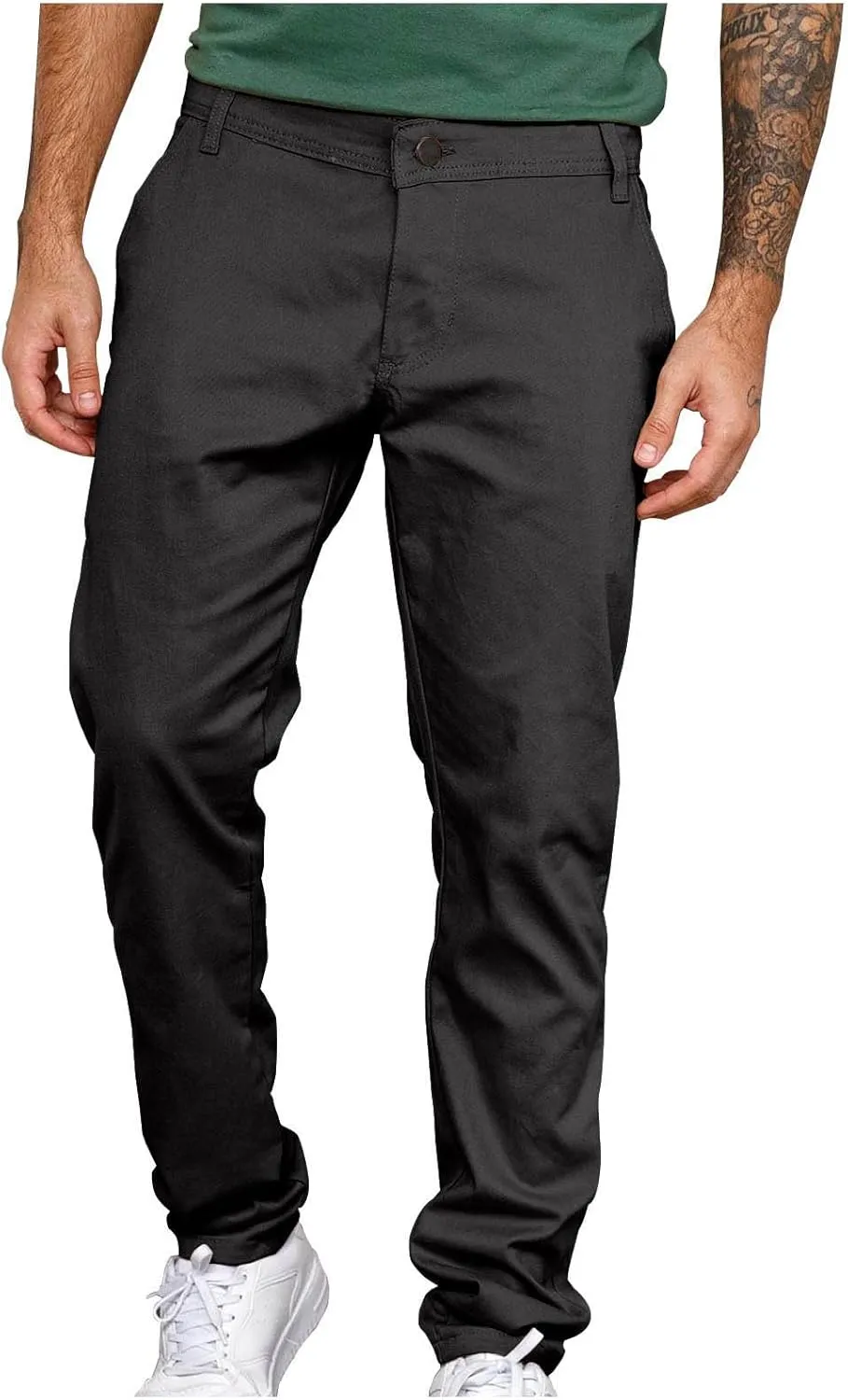 Men's Button Down Zip Trousers Casual Solid Color Slim Fit Straight Leg Pants Soft Lightweight Pants with Pockets