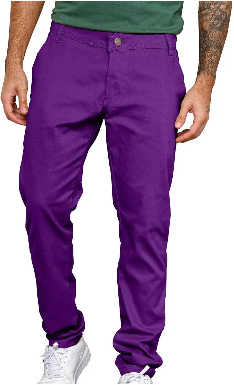 Men's Button Down Zip Trousers Casual Solid Color Slim Fit Straight Leg Pants Soft Lightweight Pants with Pockets