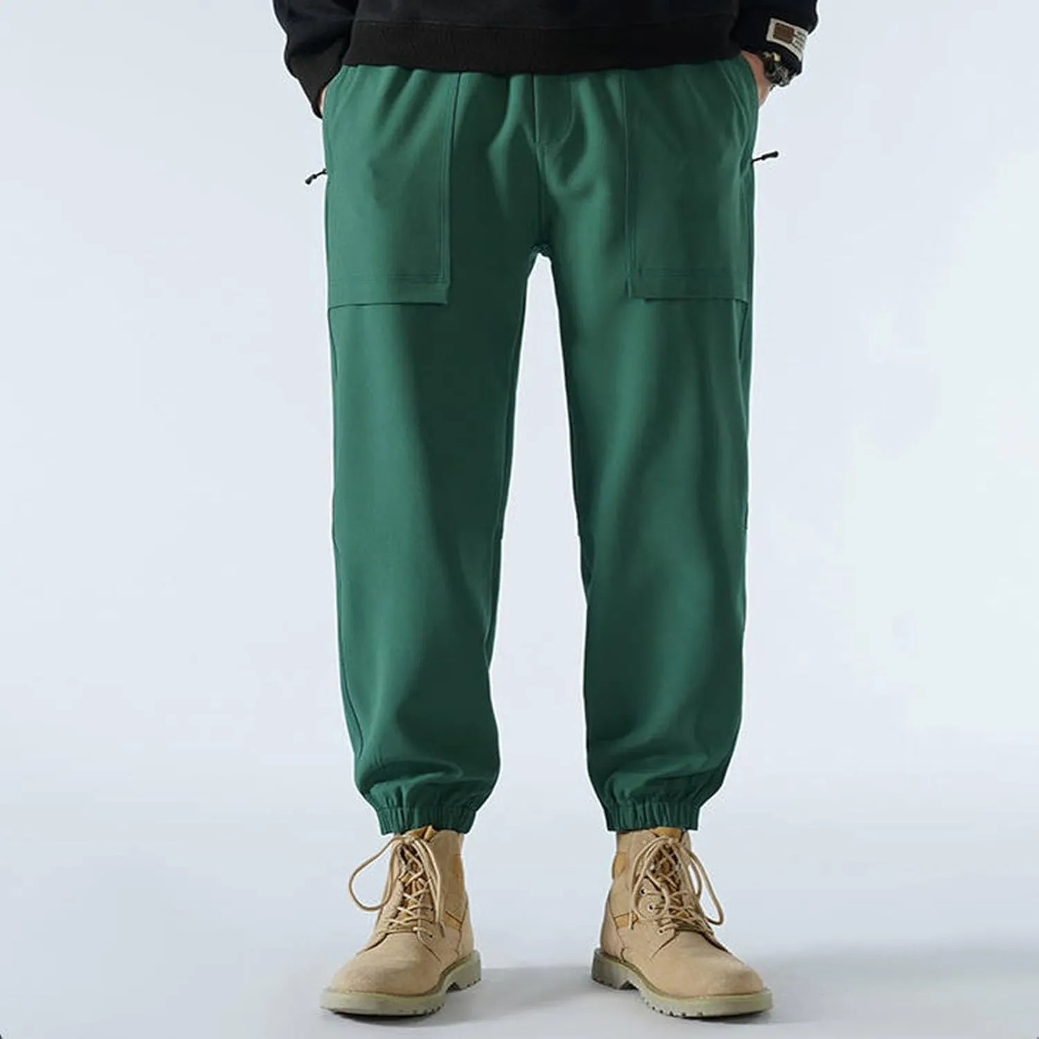 Men's Casual Soft Cargo Pants Elastic Waist Summer Joggers Pants Athletic Techwear Jogging Sweatpants with Pockets