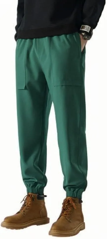 Men's Casual Soft Cargo Pants Elastic Waist Summer Joggers Pants Athletic Techwear Jogging Sweatpants with Pockets