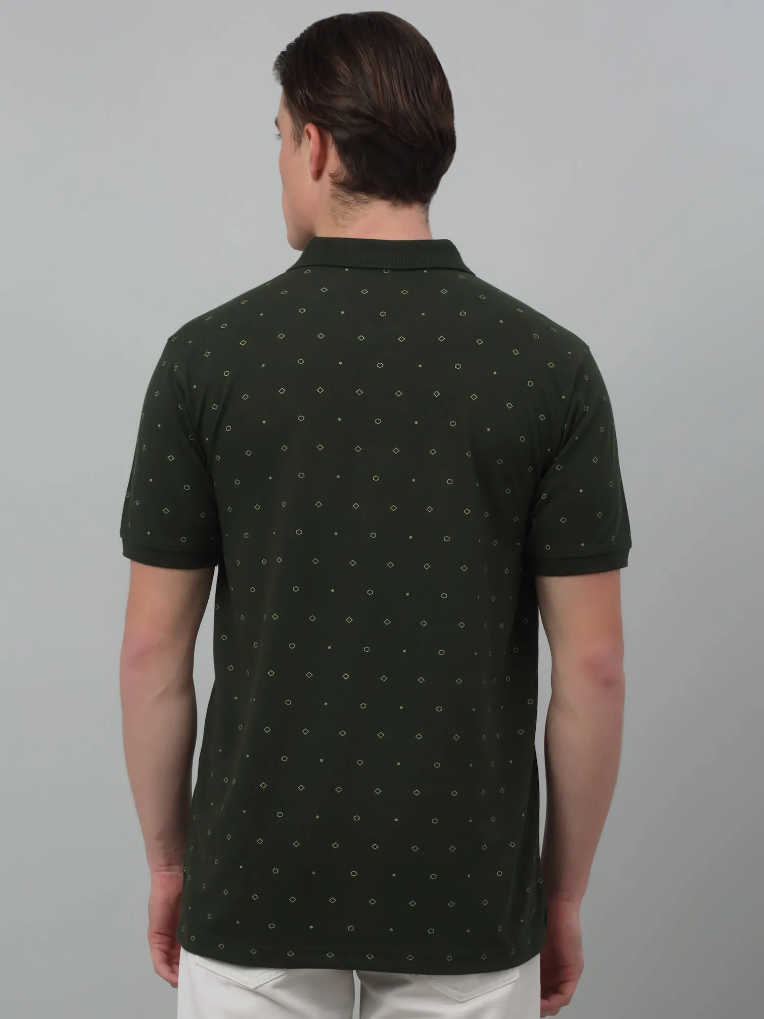 Men's Green All over print Polo neck Half Sleeve T-Shirt