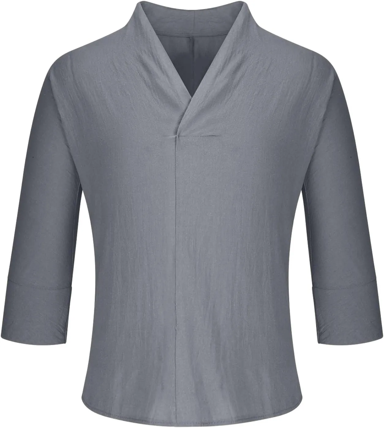 Men's Linen 3/4 Sleeve Shirts V Neck T-Shirt Summer Lightweight Breathable Thin Pullover Casual Loose Tops