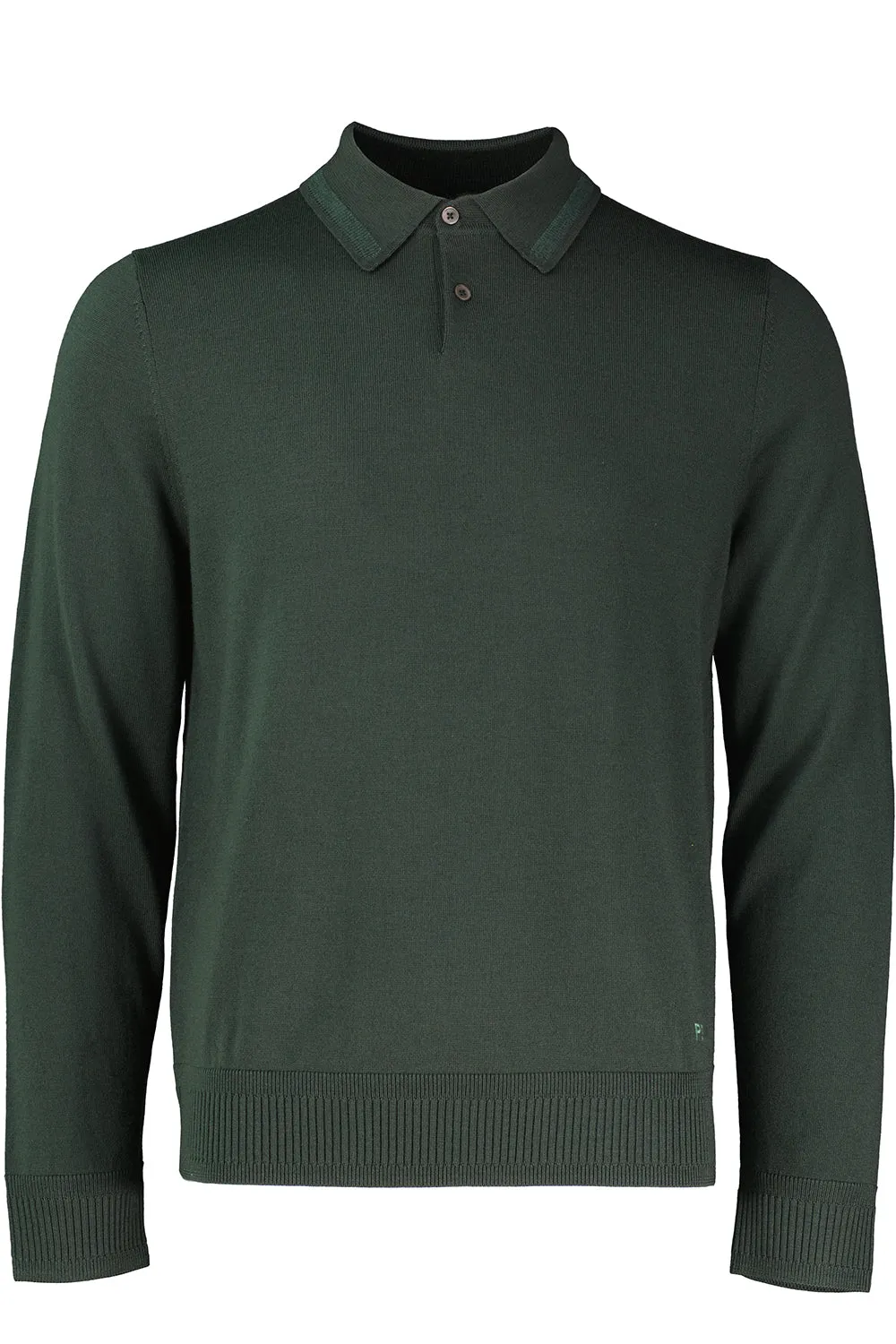 Men's Paul Smith Very Dark Green Long Sleeve Merino Wool Knitted Polo Shirt