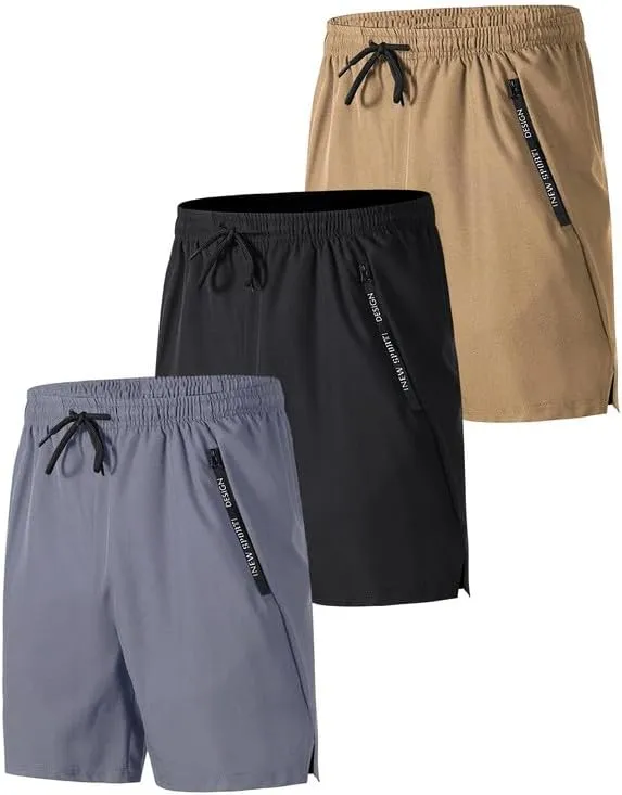 Men's Quick-Dry Gym Shorts 3Pack Comfortable Athletic Running Shorts with Zipper Pockets for Basketball, Training