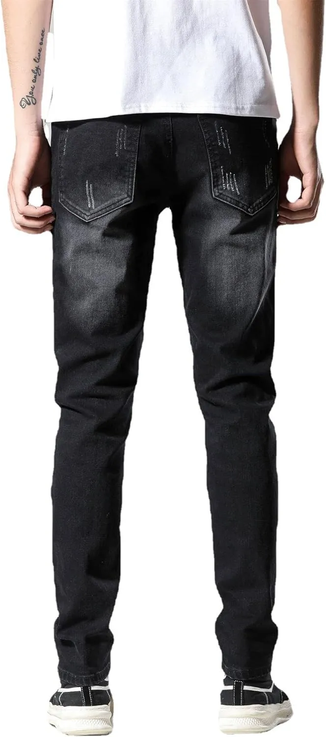 Men's Ripped Straight Holes Hip Hop Biker Stretchy Jeans