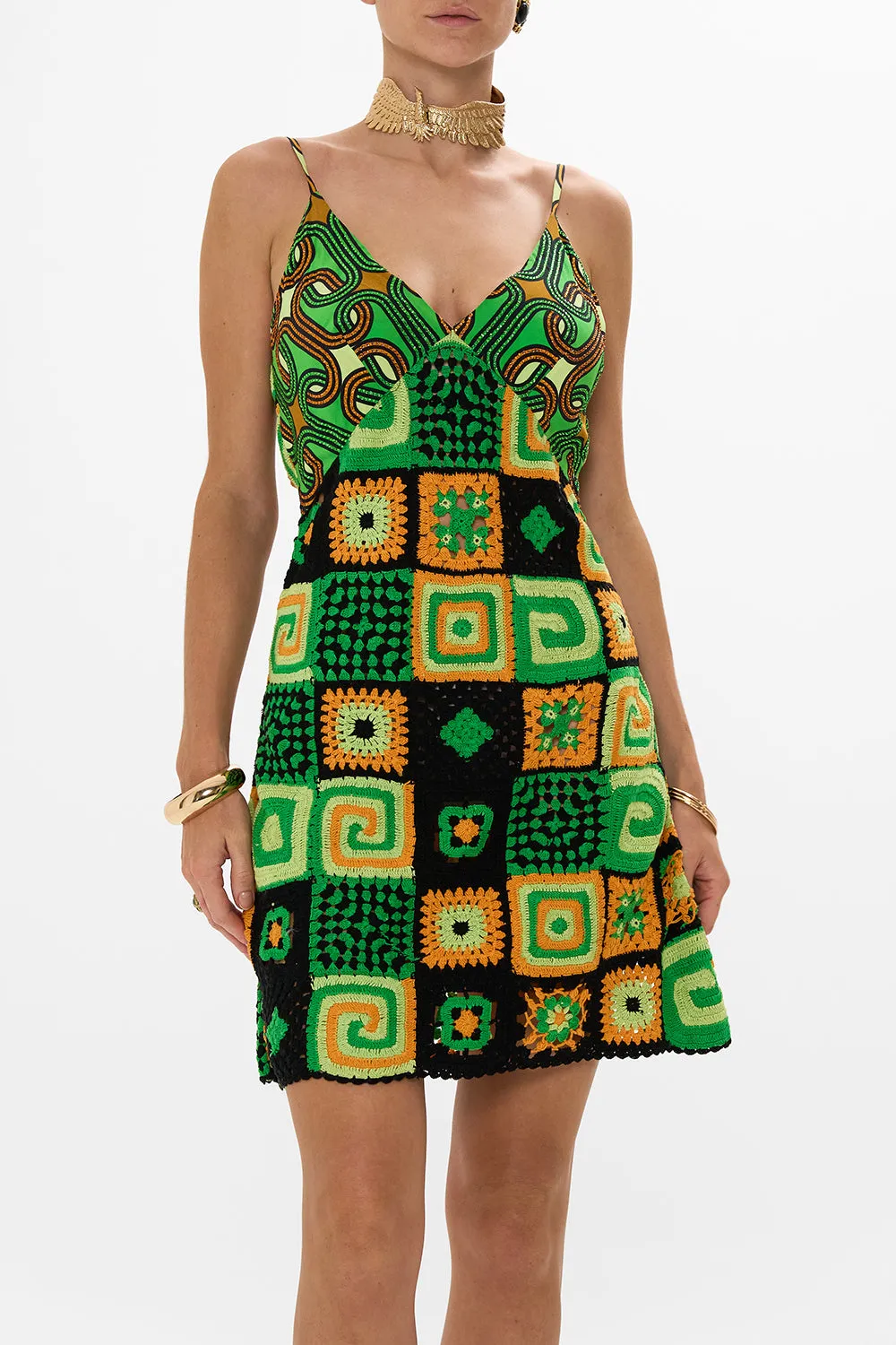 MINI CROCHET DRESS WITH SILK TOP GOOD VIBES GENERATION