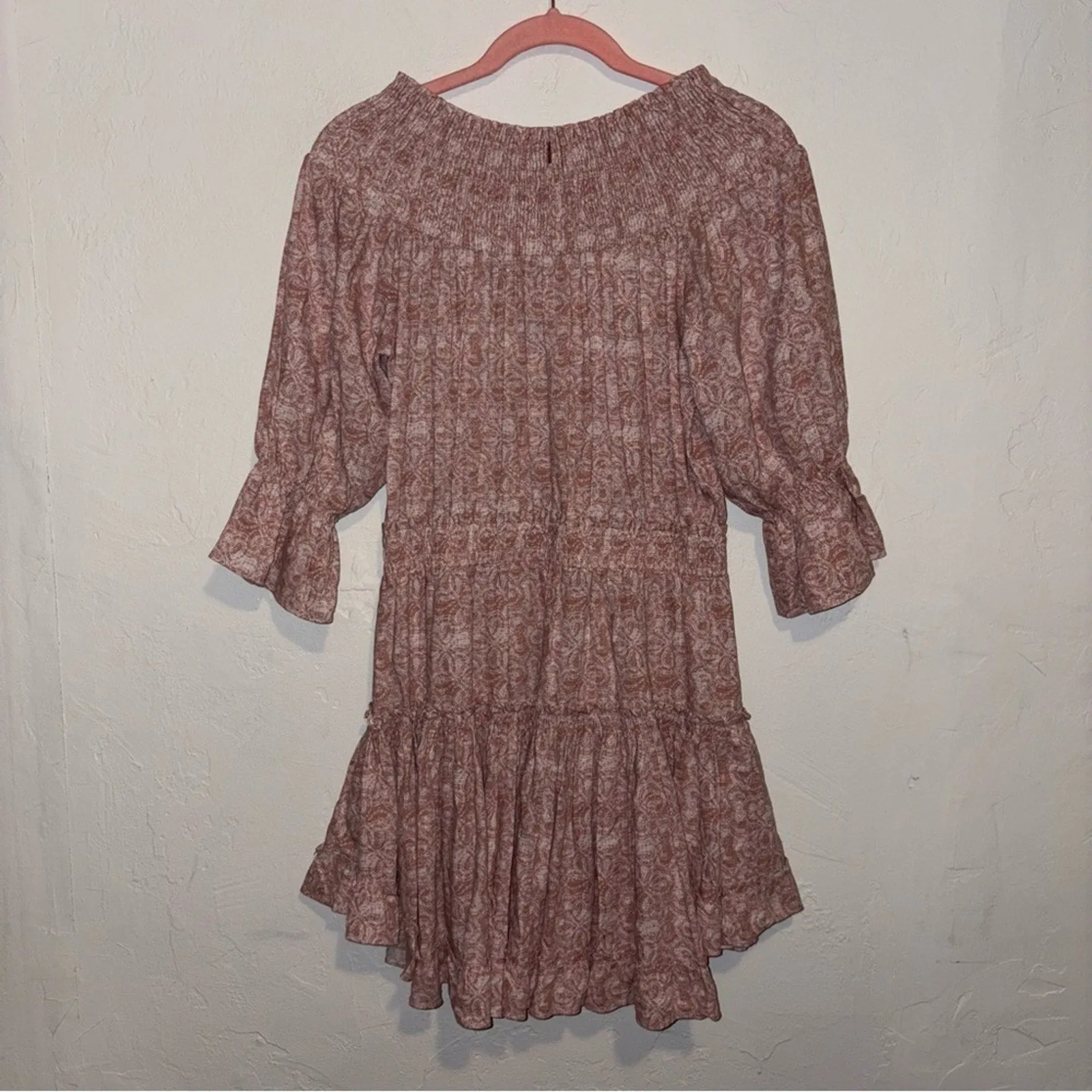 Misa x Revolve Darla Smocked Off Shoulder Tiered Ruffle Mini Dress (Large)