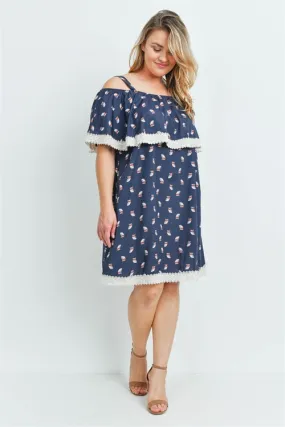 Navy Blue Owl Print Plus Size Dress