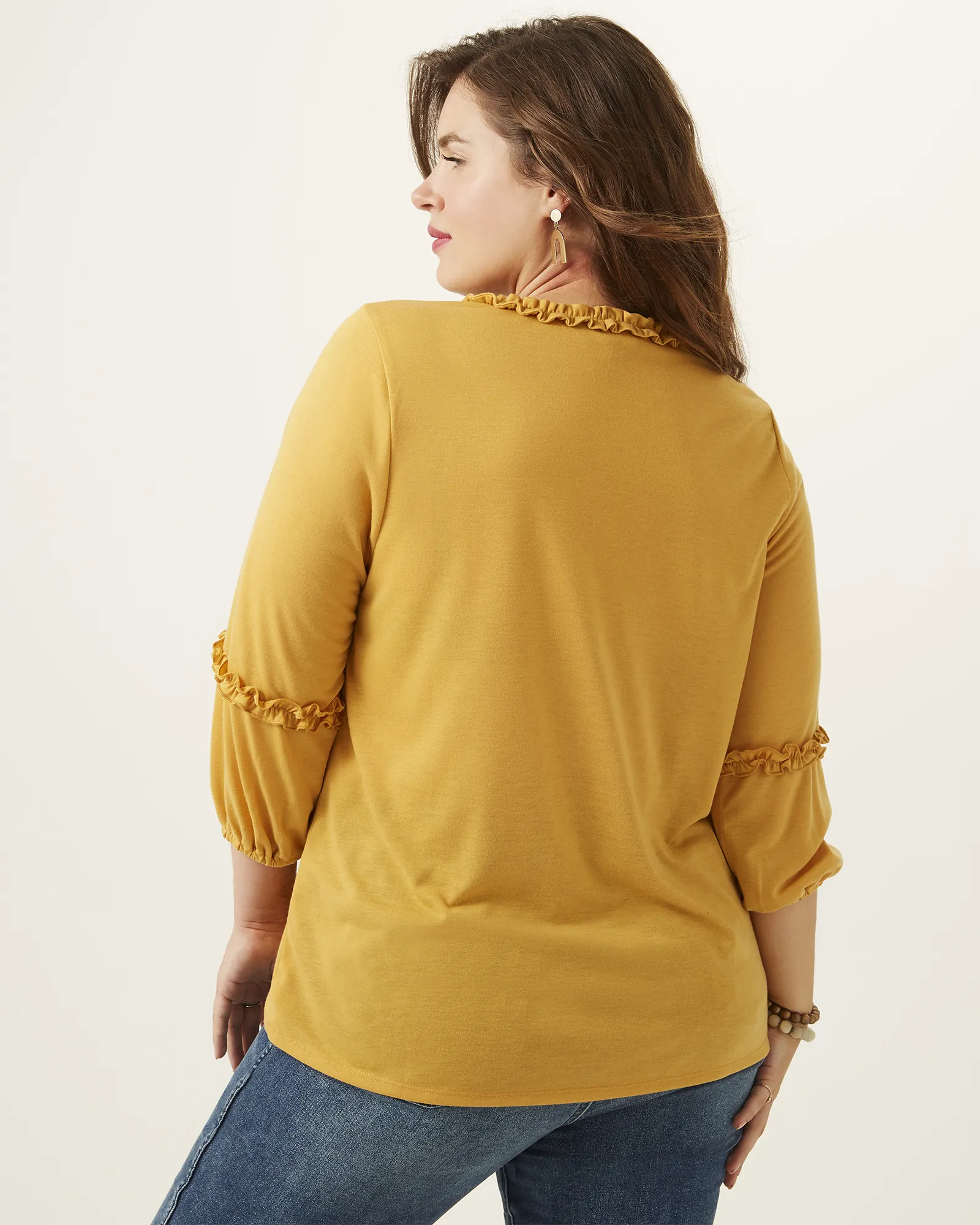 Pamela Drawstring Ruffle-Trim Tunic | Yellow