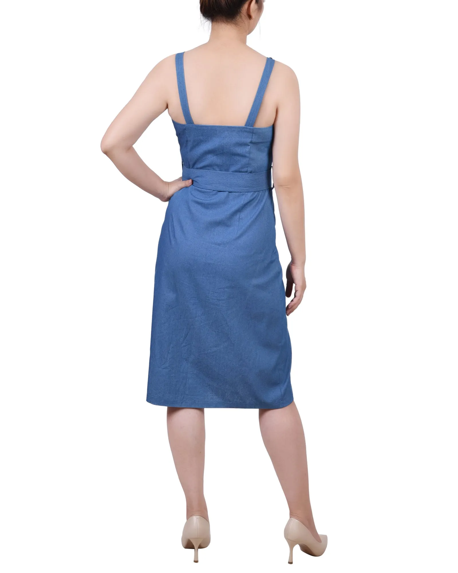 Petite Sweetheart Neck Chambray Sundress