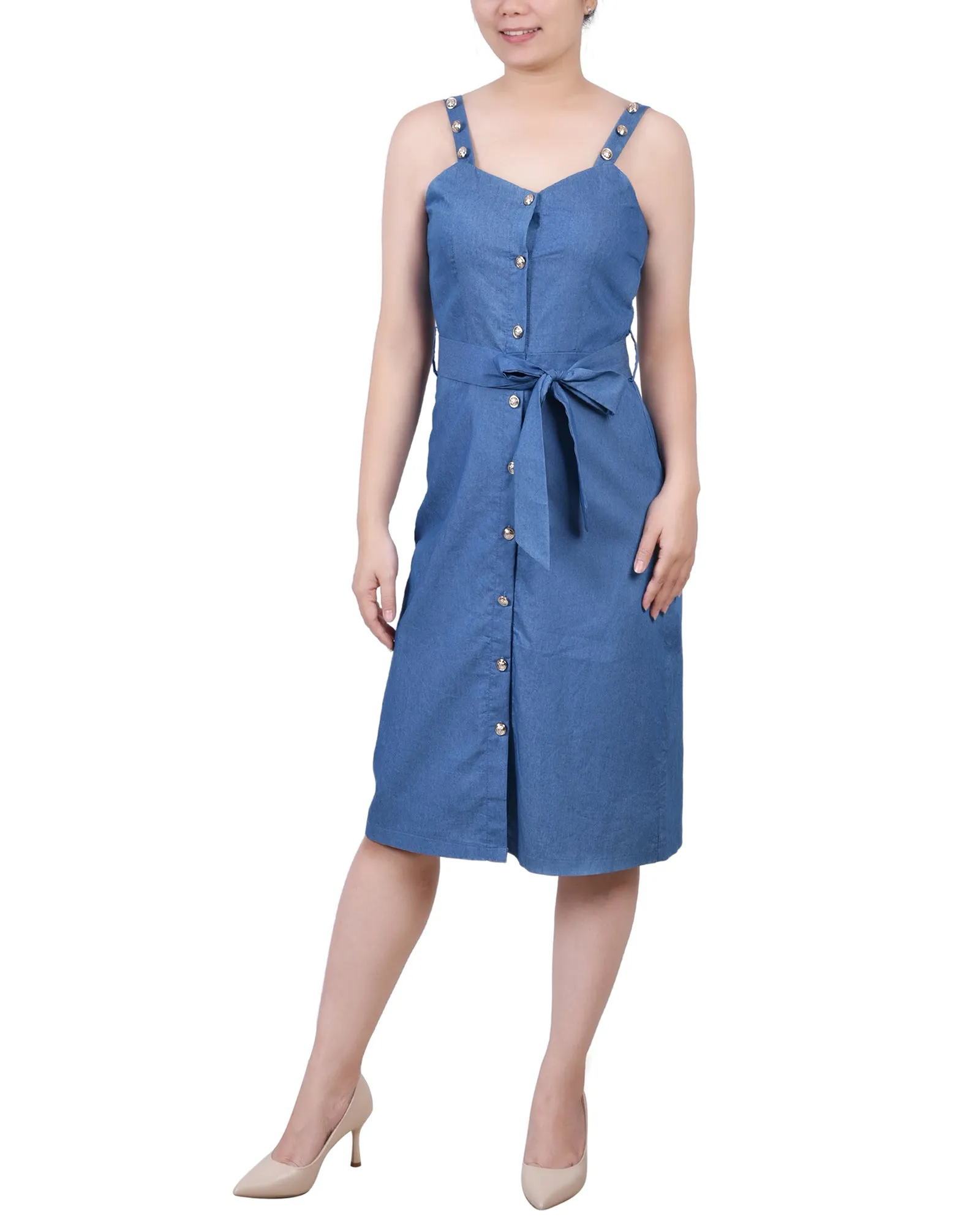 Petite Sweetheart Neck Chambray Sundress
