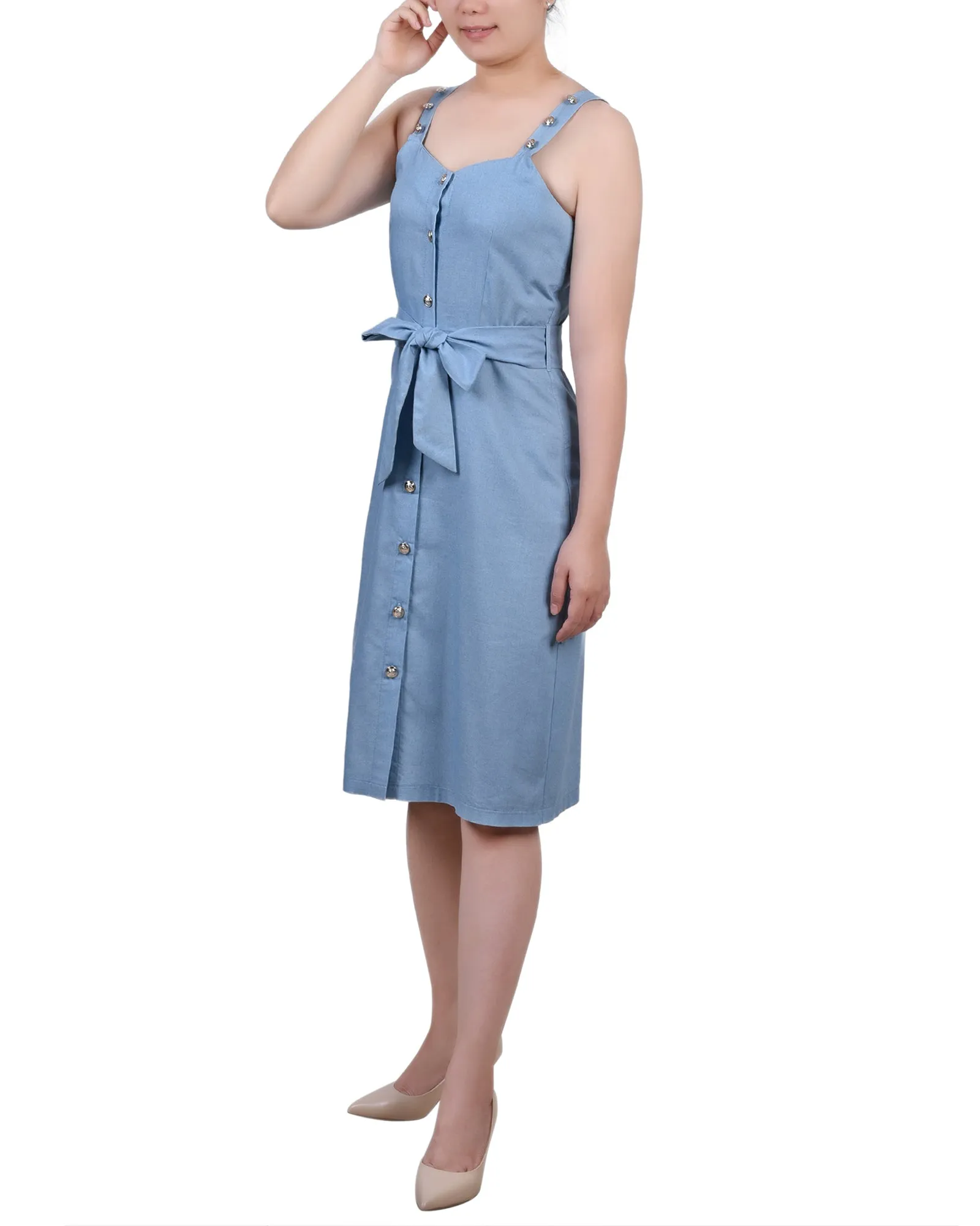 Petite Sweetheart Neck Chambray Sundress