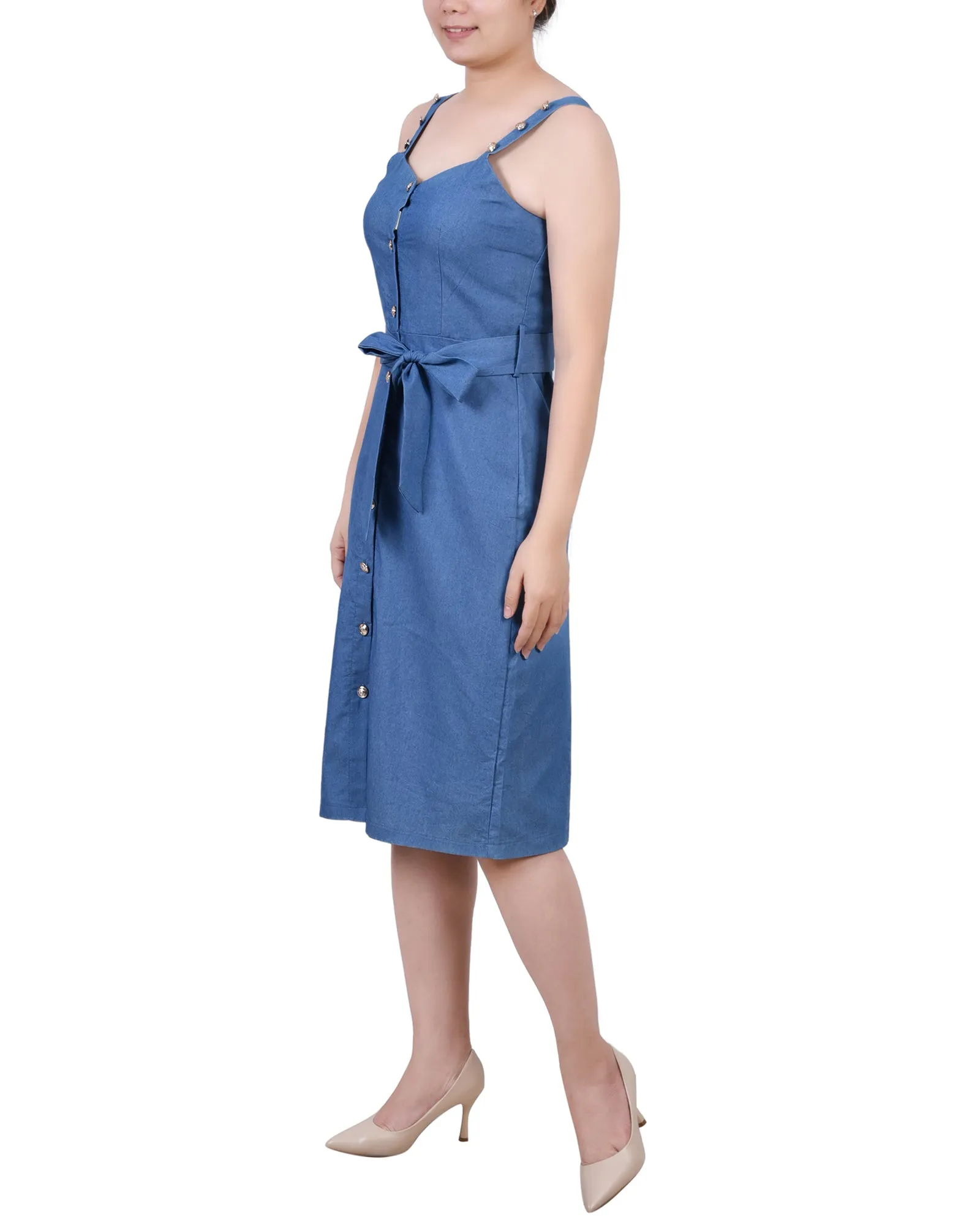 Petite Sweetheart Neck Chambray Sundress