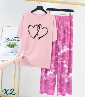 Pink Printed T Shirts and Tie and Die Printed Trouser
